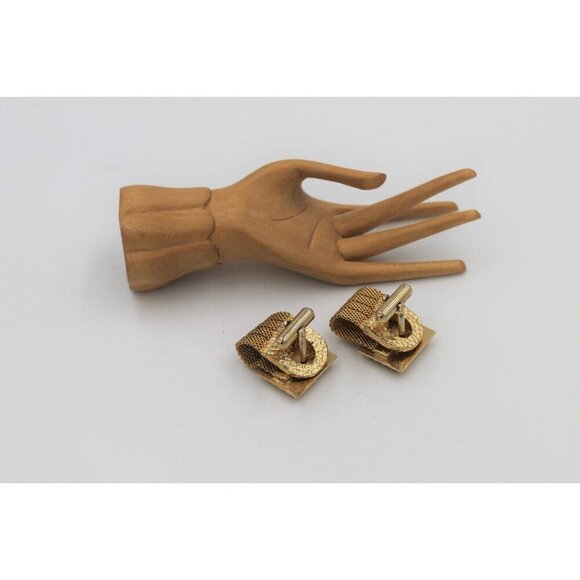 Vintage Goldstone Mesh Cuff Links - Picture 5 of 5